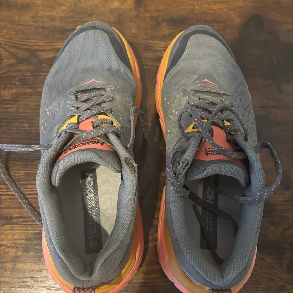 Hoka Gray and Coral Athletic Shoes - Picture 4 of 6